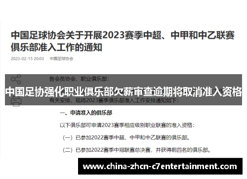 中国足协强化职业俱乐部欠薪审查逾期将取消准入资格